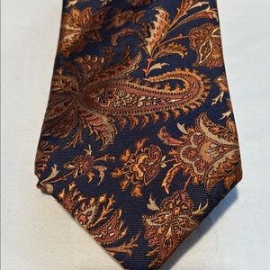 Ike Behar textured Paisley Silk Tie in Dark Navy and Copper